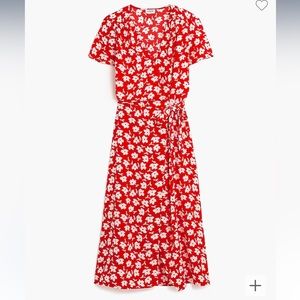 NWOT - J CREW Drapey Twill Wrap Midi Dress - Red, White - Size 2